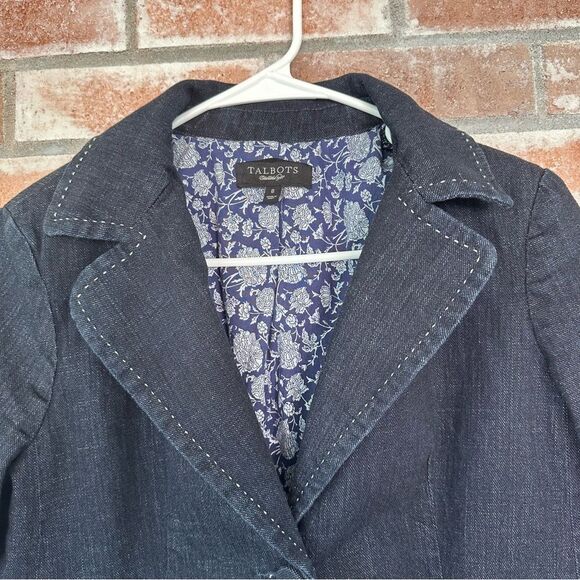 Talbots Denim Crop One Button Blazer Jacket Women’s 8 Dark Wash Blue - Picture 2 of 8